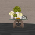 Modern Console Table Decor With Floral Arrangement Vases And Curved Wall Background 3d model