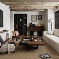 Modern Middle Ancient Home Living Room Sofa Coffee Table Log Strip Case Display Cabinet Bucket Cabinet Side Cabinet 3d model