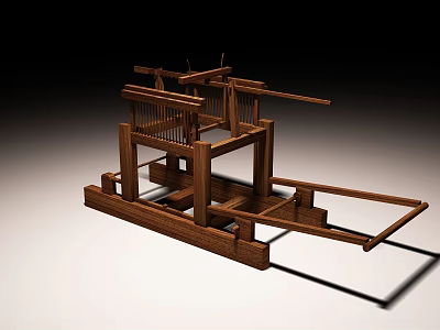 Vintage Wooden Industrial Equipment Featuring Mechanical Frame And Lever Structure 3d model