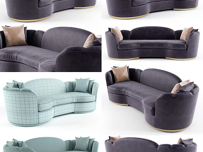 Modern Three Seater Sofa in Various Colors with Plush Cushions and Upholstered Design 3d model