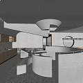 Modern Cafe Interior With Curved Bar Counter Circular Ceiling And High Stools 3d model