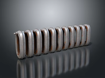 Shiny Metal Coiled Spring with Multiple Coils Cylindrical Shape and Clear Reflection on Black Background 3d model