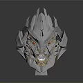3D Model Silver Mechanical Lion Head With Red Eyes And Sharp Edges 3d model