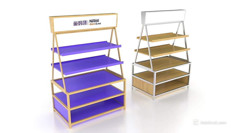 NANJIREN Display Shelves With Metal Frame And Blue Wooden Storage Layers 3d model 