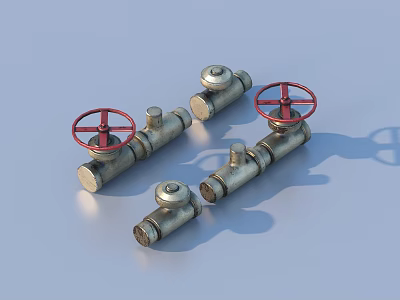 Industrial Equipment Featuring Metal Valves With Red Handwheels For Pipeline Systems 3d model