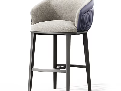 Modern Bar Stool With Gray Upholstery Dark Pleated Backrest And Black Legs 3d model