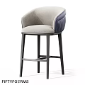 Modern Bar Stool With Gray Upholstery Dark Pleated Backrest And Black Legs