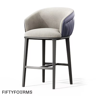 Modern Bar Stool With Gray Upholstery Dark Pleated Backrest And Black Legs 3d model