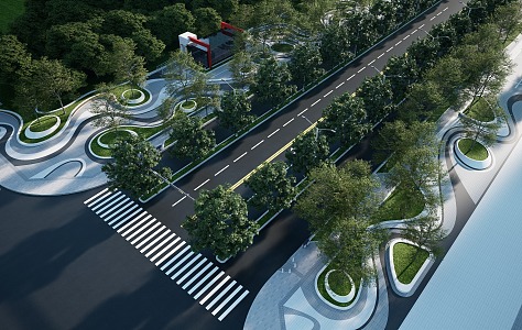 modern corner pocket park highway strip landscape park street green space linear park landscape 3d model