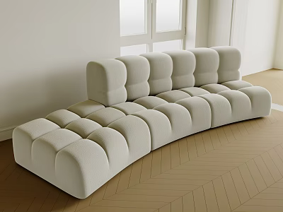 Modern Curved Beige Sectional Sofa with Modular Tufted Design in Living Room Wooden Floor 3d model