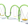 Outdoor Garden Ornaments With Green Arched Frames Hanging Swings And Yellow Seats