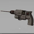 Handheld Electric Drill With Metal Body And Sharp Drill Bit On Gray Background 3d model