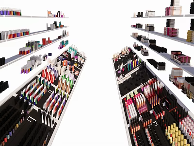Cosmetics Store Interior With Shelves Displaying Lipsticks Nail Polishes And Skincare Products 3d model