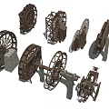 Garden Ornaments With Wooden Waterwheels And Stone Bases For Outdoor Garden Decoration