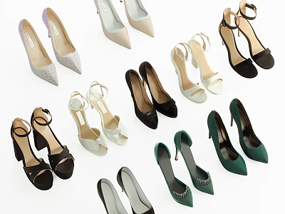 Women's Elegant Shoes Collection Featuring Various Styles High Heels Sandals And Colors 3d model