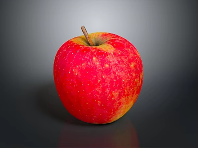 Fresh Red Apple with Yellow Specks and Stem on Dark Shiny Background 3d model