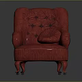 Elegant Red Leather Armchair With Tufted Upholstery Curved Arms And Wooden Legs