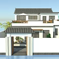 Traditional Chinese Style Detached Villa with Tile Roof White Walls and Courtyard Entrance