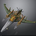 Futuristic Green And Gold Spacecraft With Wings And Engines In Cosmic Design