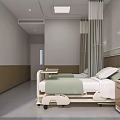 Modern Hospital Ward Interior With Adjustable Bed Bedside Cabinet Curtains And Wall Panels