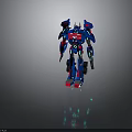Blue Red Transformer Style Robot With Glowing Parts Holding Weapon In Standing Pose