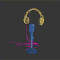 Vintage Style Microphone And Headphones As Daily Living Essentials With Classic Design