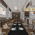 Traditional Chinese Restaurant Interior With Wooden Tables Rattan Chairs Hanging Lanterns And Menu