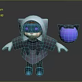 Cartoon Game Character In Hooded Cloak With Purple Eyes Blue Boots And Purple Spherical Object