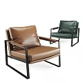 Brown And Green Leather Single Sofa With Black Metal Frame Design 3d model
