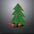Green Paper Christmas Tree With Colorful Ornaments And Red Gift Boxes