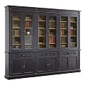 Traditional Dark Wood Bookcase With Glass Doors And Multiple Book Shelves