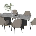 Modern Elegant Dining Table Set With Marble Top And Upholstered Chairs 3d model