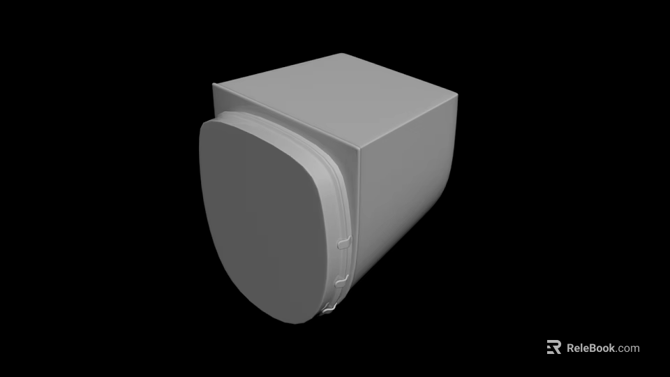 3D Rendered Grey Geometric Object With Square Body And Circular Front On Black Background 3d model 