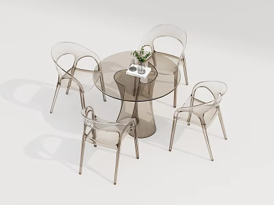 Transparent Leisure Chairs With Four Round Glass Table And Small Green Plant Indoor 3d model