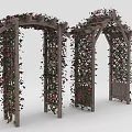 Lush Vining Plants with Pink Blooms Adorning Wooden Garden Arches