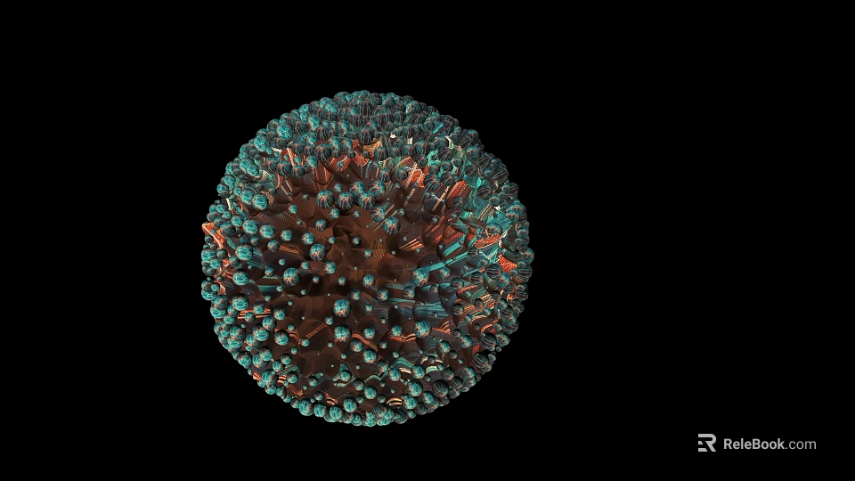 Abstract Sphere Art Installation With Intricate Teal And Brown Textured Surface 3d model 
