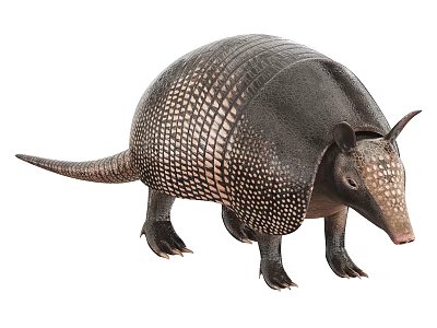 Armadillo With Armored Shell Scales And Long Tail In Natural Wildlife Appearance 3d model