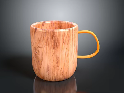 Wooden Mug With Yellow Handle For Daily Use And Home Decor 3d model