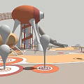 Fun Playground Equipment With Red Dome Structure Spiral Slide Climbing Net And Orange Ground