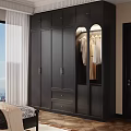 Dark Modern Wardrobe Interior Design With Glass Door Gold Handles Drawers And Hanging Clothes