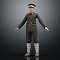 Man in Military Uniform Standing Pose with Cap Belt and Boots 3d model