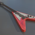 Triangle Shaped Red And Silver Electric Guitar Musical Instrument With Knobs And Strings