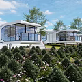 Modern Building Components With Glass Curtain Walls Open Balconies And Hillside Greenery