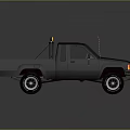 Black Pickup Truck With Roof Light Bar Yellow Lights And Large Wheels