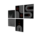 Abstract Geometric Art Prints With Black White Brown Patterns And Line Elements 3d model