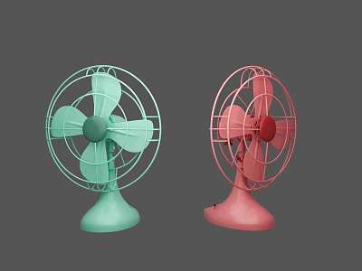 Two Retro Style Tabletop Air Conditioner Fans With Light Green And Pink Metal Frames 3d model