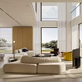 Modern Duplex Living Room With Large Windows Spacious Layout And Cozy Sofas