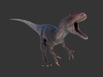 Realistic 3D Render Carnivorous Dinosaur With Open Mouth Sharp Teeth Red Head Marking 3d model