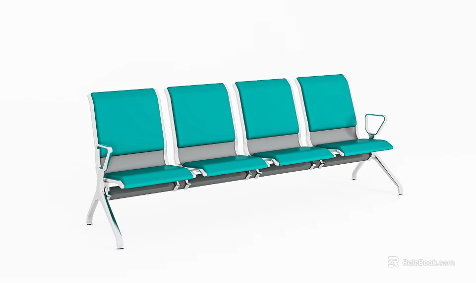 Teal Public Seating With Metal Frame And Four Seats For Public Areas 3d model 