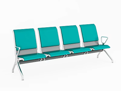 Teal Public Seating With Metal Frame And Four Seats For Public Areas 3d model